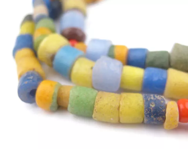 Multicolored African Sandcast Beads 7mm Ghana Round Glass 30-32 Inch Strand