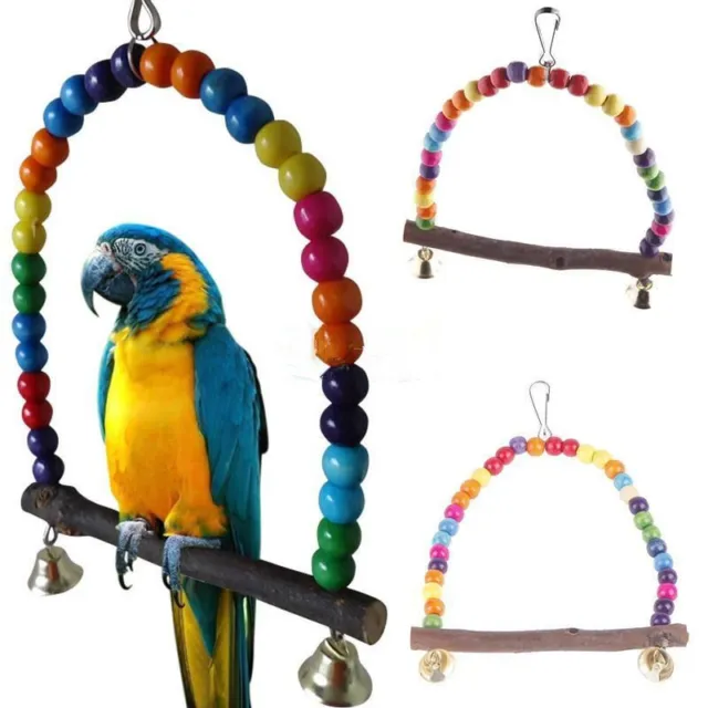 Vogelschaukel Naturholz Wellensittich Papagei Spielzeug mit Glöckchen Sittich