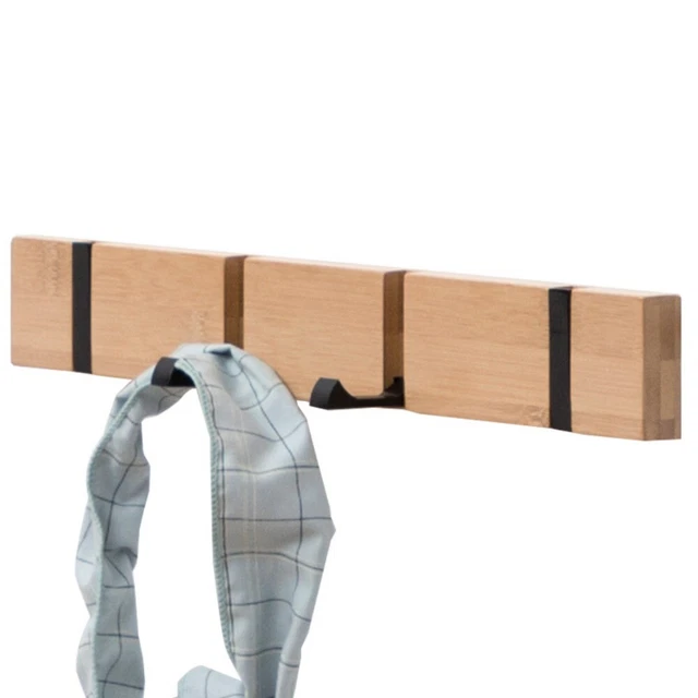 Bamboo Coat Rack with 4 Hooks, Hideaway Towel Hanger  Entryway Wall