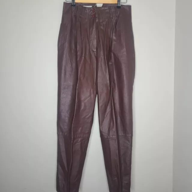 80s Vintage Pia Rucci Chocolate Brown Leather Pleated High Waisted Pants