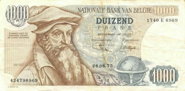 Belgium   1000  Francs  28.08.1975   P 136b  Series E  Circulated Banknote MeLB2