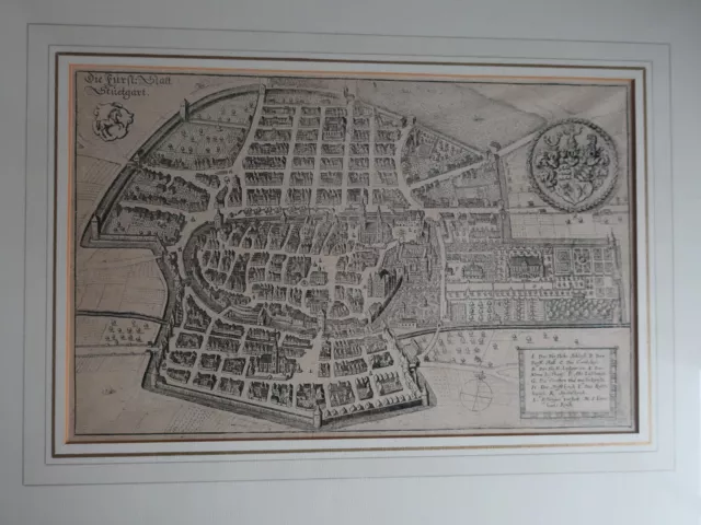 Merian Kupferstich Stuttgart mit Rahmen, 1643 2