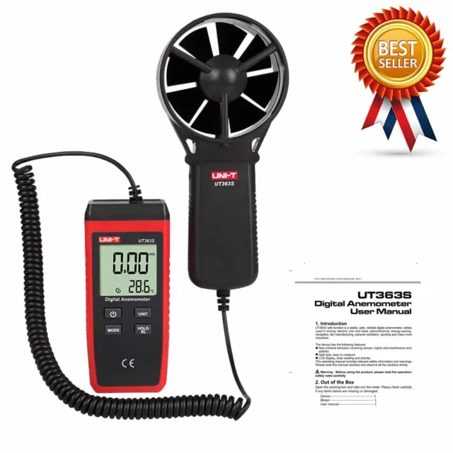 UNI-T UT363S Digital Anemometer Wind Speed Measuring 30m/s LCD  Backlight ✦Kd