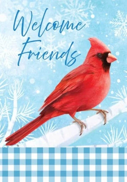 Welcome Friends, Snowy Cardinal, Garden Flag 12" x 18", Custom Decor, 2 Sided