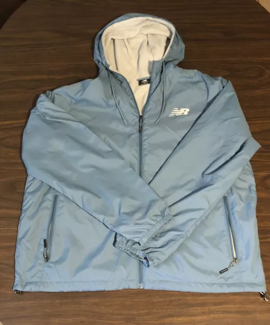 New Balance Fleece Lined Water Resistant Hooded Jacket Mens XL Blue Windbreker