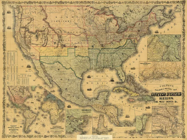 Colton's 1862 Railroad and Military Map of the US Civil War Era History Poster