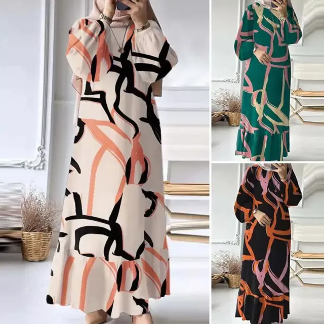 Women Muslim Abaya Kaftan Long Dress Dubai Robe Ruffled Maxi Dress Loose Fashion