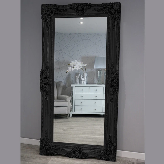 EMPIRE XXL EXTRA Large Ornate Frame Leaner Wall Mirror Satin Black