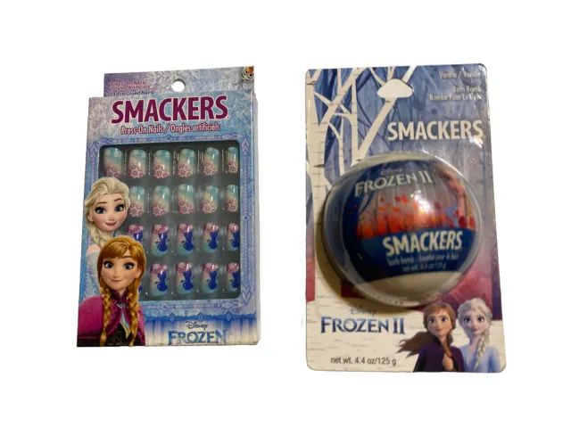 Smackers Disney Frozen Press on 24 nails + Frozen ll Bath Bomb Vanilla In Box