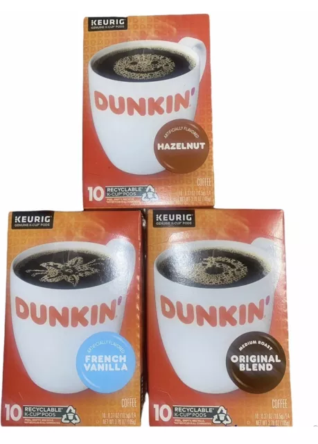 Dunkin K-cups Hazelnut, French Vanilla, And Original 10ct Each Variety Pack