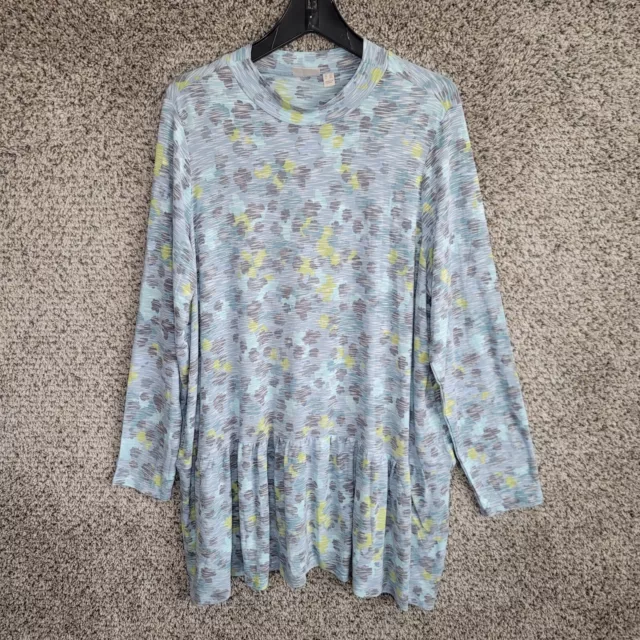 LOGO Lori Goldstein Top Womens Plus 2X Blue Printed Mock Neck Tunic Ladies