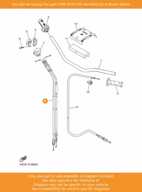 YAMAHA Throttle Cable Assy, 5UM-26302-E0 OEM WR450 WR250F