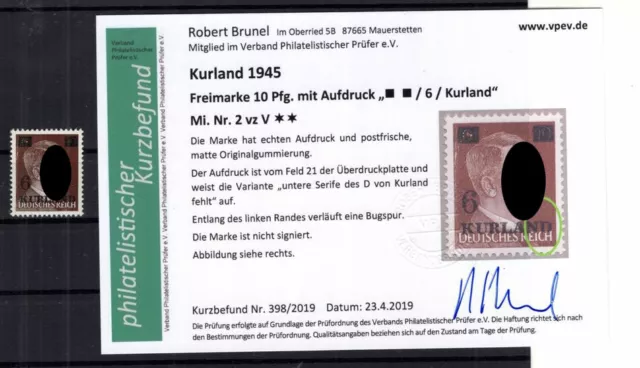 Kurland 2vzV TYPE ** MNH POSTFRISCH+gepr. BEFUND 130EUR (B6486