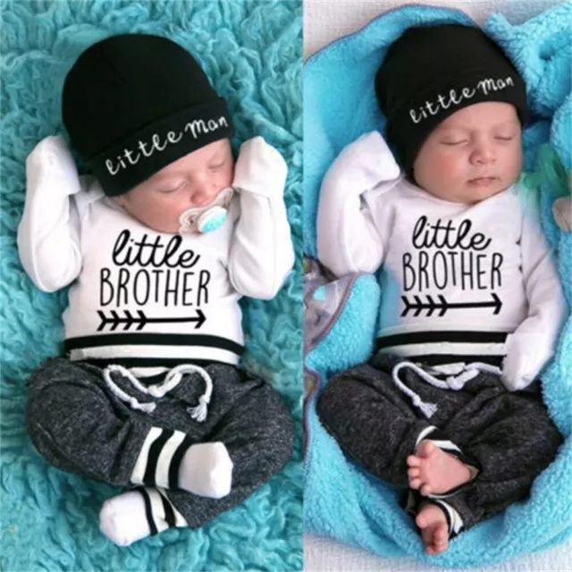 Newborn Infant Baby Boy Little Brother Long Sleeve Romper Pant Outfit Clothes