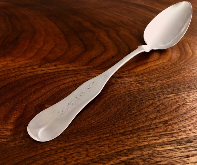- Warren American Coin Silver Dessert / Oval Soup  Spoon: Fiddle Pattern