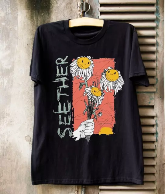 NEW Seether Sunflower Short Sleeve Cotton Black T-Shirt Full Size for Fans