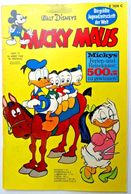 Micky Maus Heft Nr. 11 aus 1968, Zustand 2, mit Einklappseiten und Sammelbild