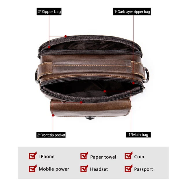 Black Men's Leather Crossbody Minimalist Messenger Bag 3