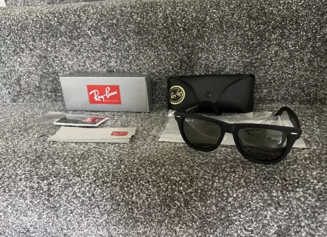 Ray-Ban Sunglasses Polarised Wayfarer Black Frames Grey Polarized Lenses RB2140