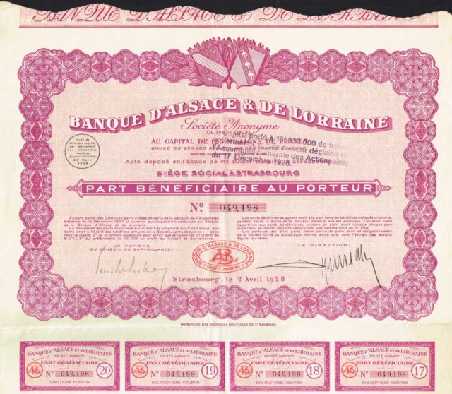 FRANCE ALSACE & LORRAINE BANK stock certificate/ bond