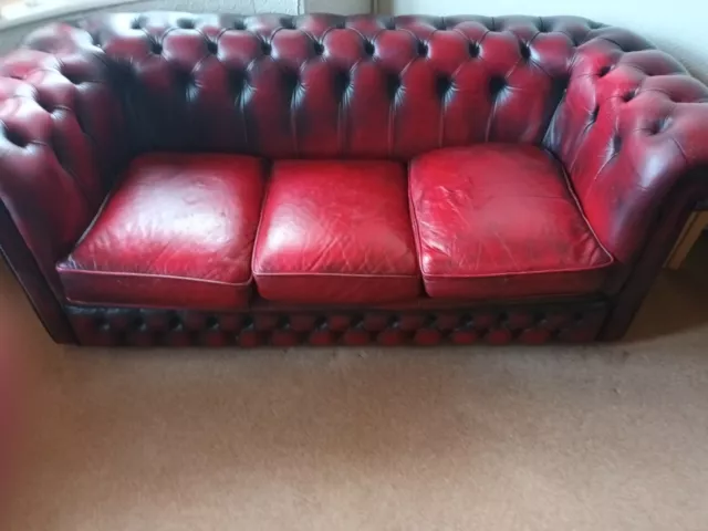 3 Seater Oxblood Leather Chesterfield Sofa