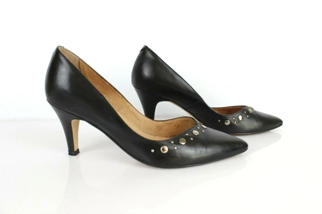 Escarpins San Marina En Cuir Lisse Noir - Talons Hauts Fins, Taille 39 - Occasion Très Bon état