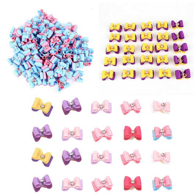 20 piezas Cintas para el pelo para mascotas Cuerdas de pelo de animal Diadema Gomas para el pelo de perlas