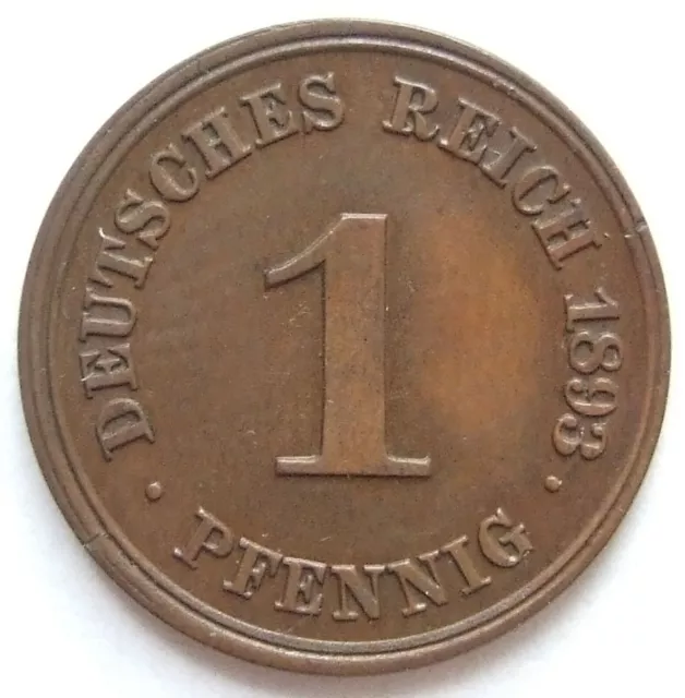 Moneta Reich Tedesco Impero Tedesco 1 Pfennig 1893 F IN Extremely fine (Graffi)