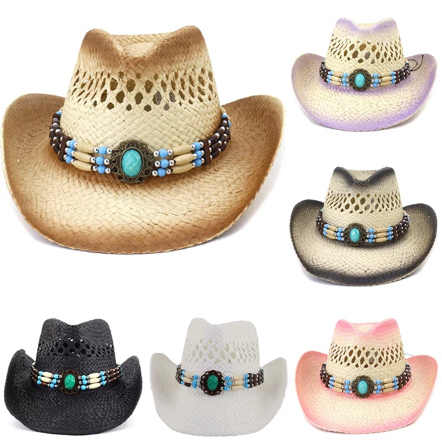 Women Men Western Cowgirl Hat Straw Cowboy Summer Outdoor Beach Sunscreen Hat