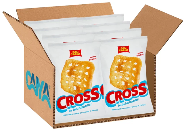 8X San Carlo Patatine Cross Fragranti Snack Fiocchi di Patate Senza Glutine 50g