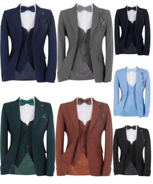 Boys Kids Slim Fit Wedding Suits Herringbone Formal Prom Suit 8 PC Complete Set