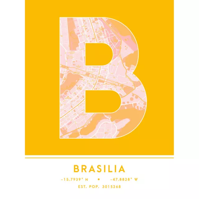 Brasilia Brazil City Map Typography Unframed Wall Art Print 12x16 In