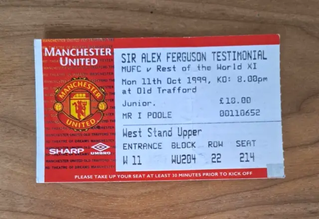 1999 - Manchester United v Rest of the World, Alex Ferguson Testimonial Ticket.