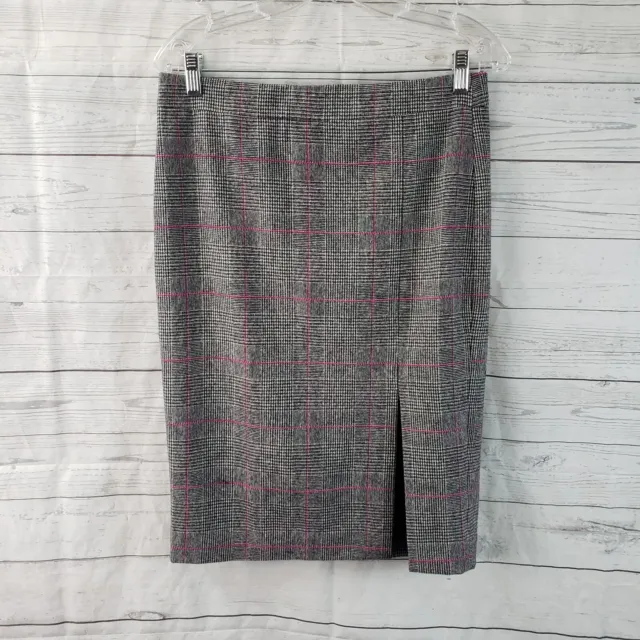 J Crew Womens Pencil Skirt Sz 4 Black Pink Glen Plaid Wool Blend