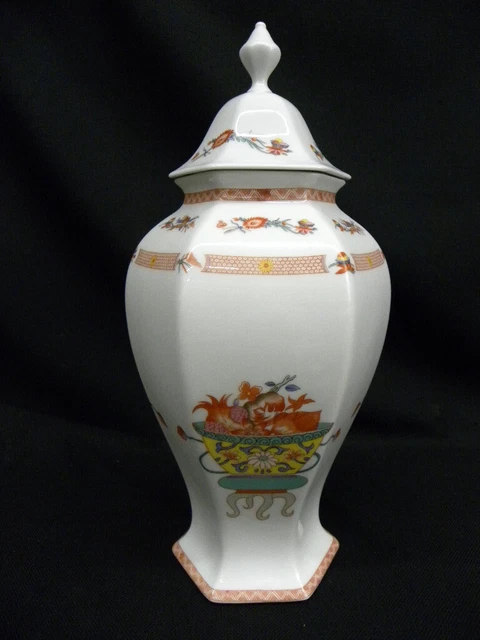 Vtg. Bernardaud & Co. Fou-Tcheou Hexagonal Limoges Porcelain 16" Urn w/ Lid; Min