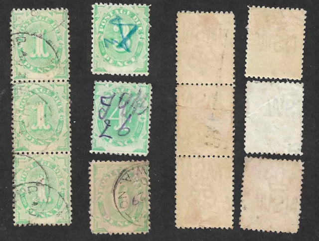 Australian 1902 Blank Base Postage Dues 1d (Vertical Strip Of 3), + 3d, 4d & 6d