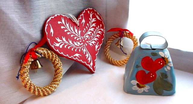 Scandinavian Goodies Lot Cow Bell Heart Straw 4 Piece Norwegian Swedish