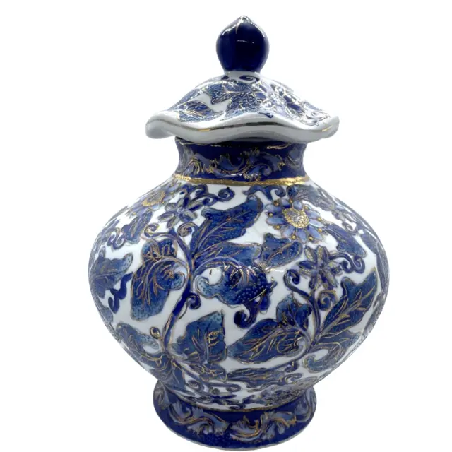 Large Big Chinese Japanese Oriental Floral Blue White Ceramic Urn Ginger Jar