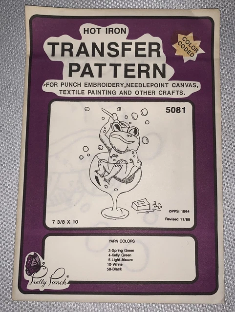 E3 '89 Bonito Patrón De Transferencia De Hierro Bordado De Punzón 5081 Baño De Rana Champán