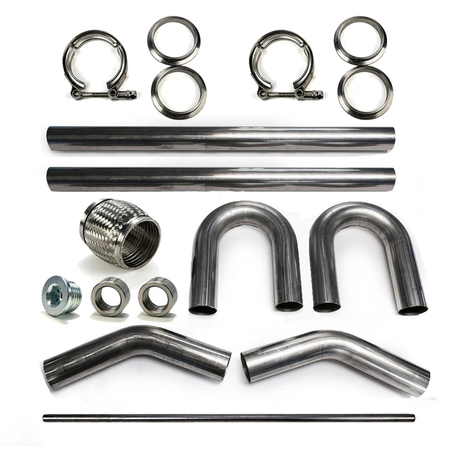 2.5" 304 Stainless Mandrel Bend DIY Kit Exhaust V-Band Clamp Flex Coupler 45 180