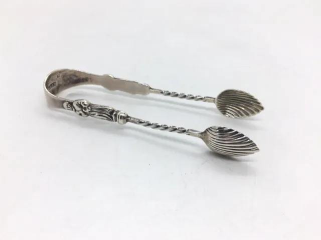 Pair Of Antique Victorian Solid Sterling Silver Apostle Style Sugar Tongs / Nips