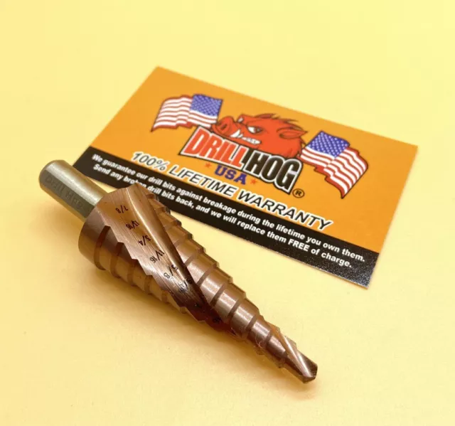 3/16" ~ 7/8" Step Bit Spiral Flute Cobalt UNIBIT Lifetime Warranty Drill Hog®
