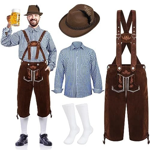 Men’s German Bavarian Oktoberfest Costume Set - Includes Men's Lederhosen