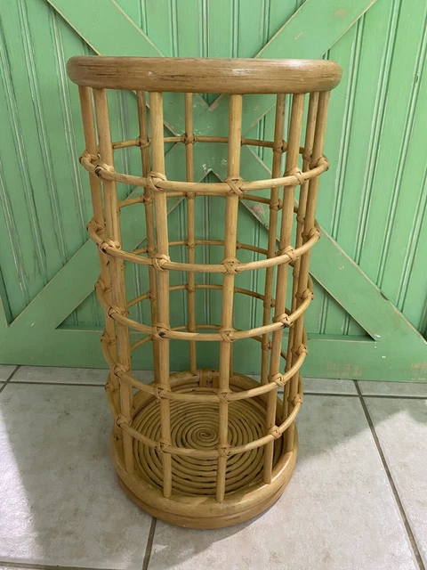 Vintage 21” Umbrella Cane Stand Rattan Bamboo Plant Stand Side Table Bent Wood