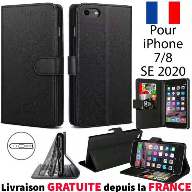 Etui Housse Coque Pour Iphone 7 8 Se 2020/Se 2022 Flip Cover Cuir Porte Carte