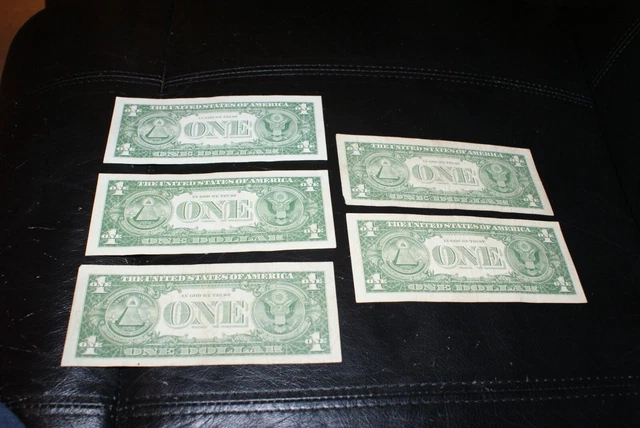 Five  1957B Circulated $1 Dollar Silver Certificate Blue Seal Notes 2