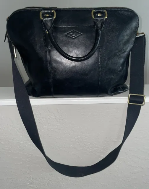 FOSSIL Traveler￼ BLACK  Leather Messenger Crossbody Shoulder Bag