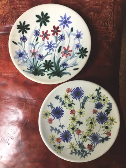 Vintage RYE POTTERY MULTI FLORAL PLATES Hand Painted 1960s - 6.75”