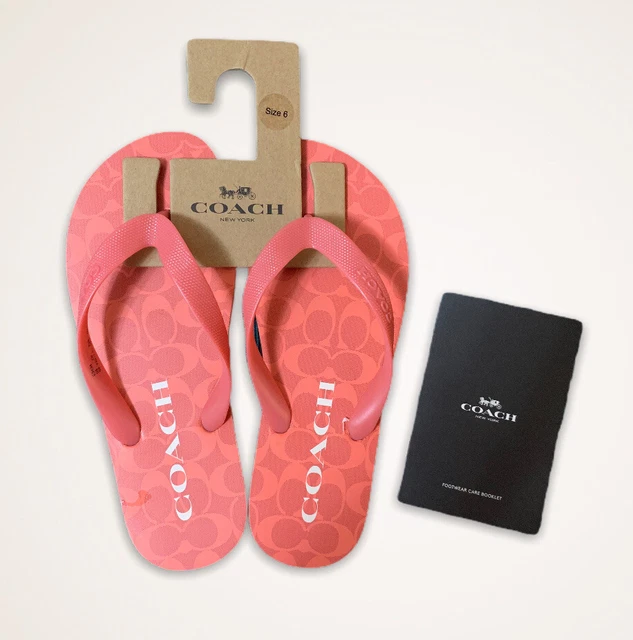 Women's Coach Bright Coral pink Zak Flip Flop Slide Sandal Shoes SIZE 6 New!