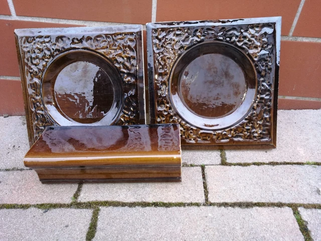 Ofenkacheln Kacheln  DDR klassisches Muster Rehbraun guter Zustand 22x22cm 
